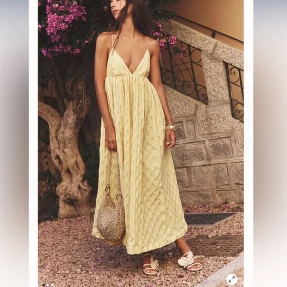 Free People Primmy Textured Triangle Midi Yellow Dress size L - Picture 1 of 8